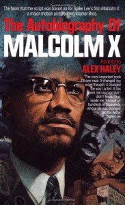 Predominant is a drawing of Malcolm X's face