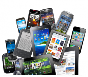 A collage of various devices like phones and tablets.