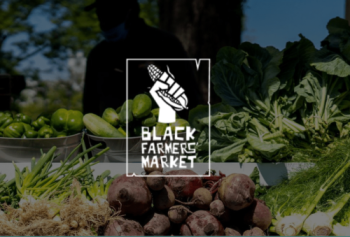 Black Farmer's Market logo with a hand thrust in the air holding tightly to an ear of corn
