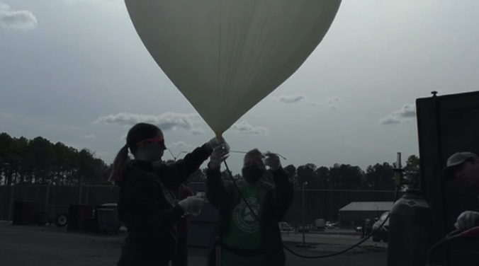 The high-altitude balloon before launch.
