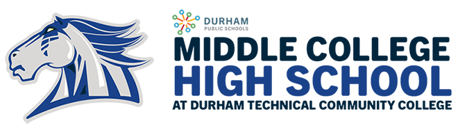 Middle College High School at Durham Technical Community College with horse head logo
