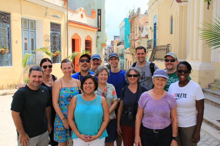 group standing in havana historic district