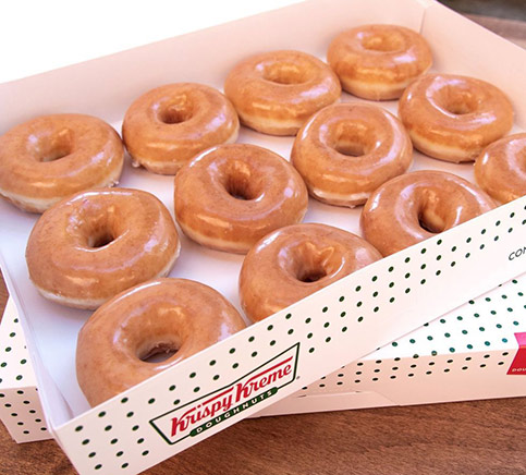 glazed donuts in a Krispy Kreme box