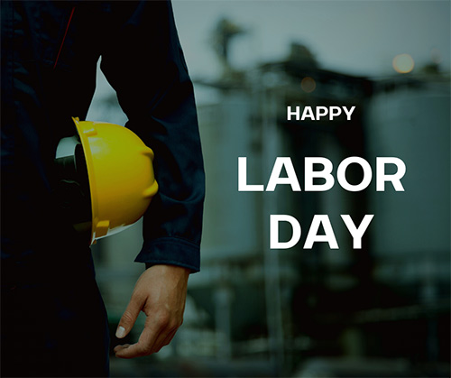 Happy Labor Day with a man holding a hard hat under his arm