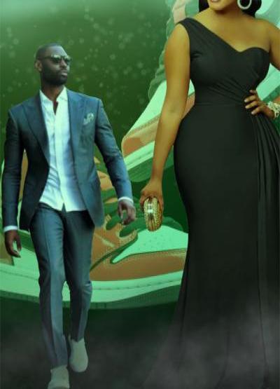 graphic of a couple dressed in formal attire wearing sneakers
