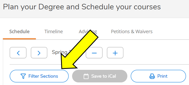 A screenshot image of a filter sections button. From a desktop or laptop, select Filter Sections to filter your course options using several criteria.