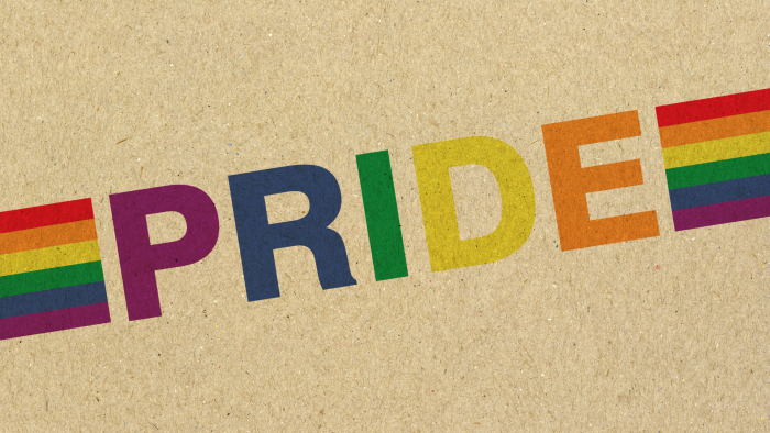 text says PRIDE with rainbow colors