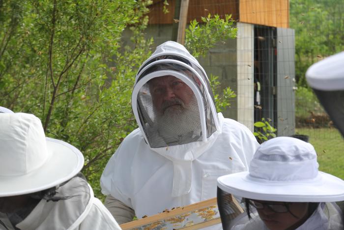 man in bee suit