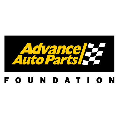 Advance Auto Parts Foundation black, white, and yellow logo includes a checkered flag