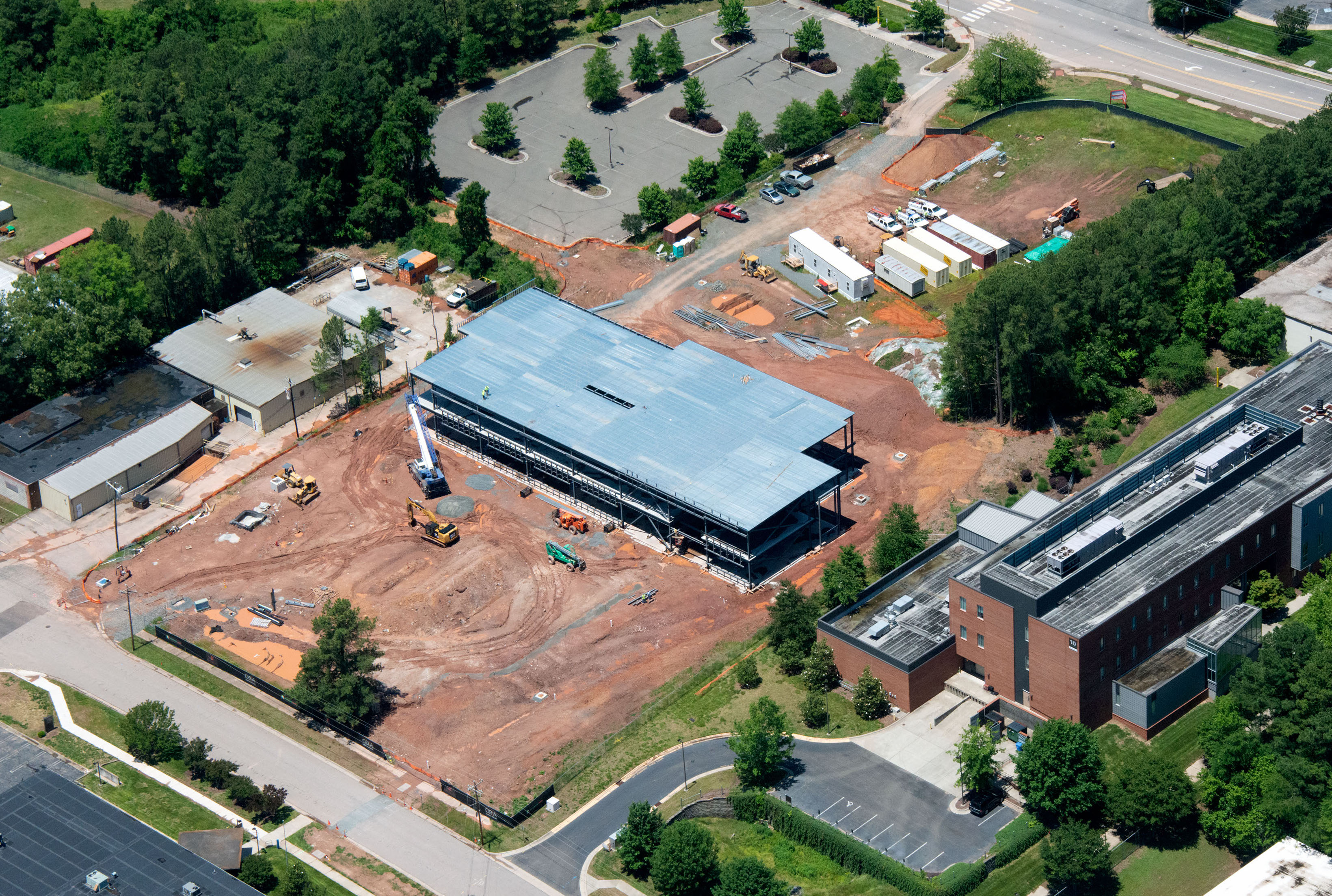 aerial view of building and construction site