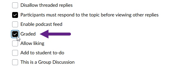 Discussion topic settings menu in Canvas with the Graded option selected.
