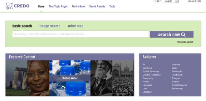 Screenshot of the Credo database focuses on a blank basic search box