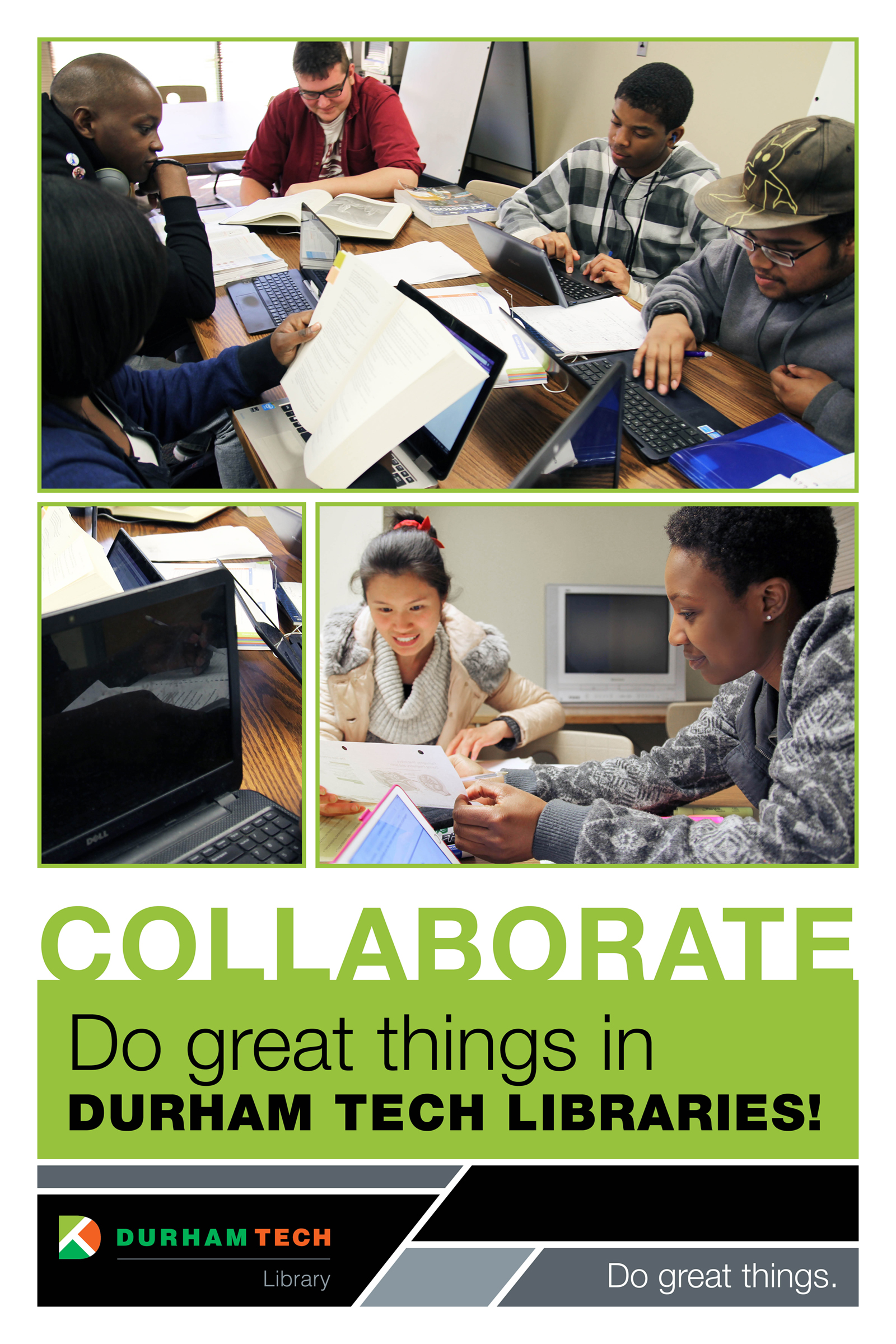 students sitting at table surrounded by school materials, laptop computer, and two students comparing class notes