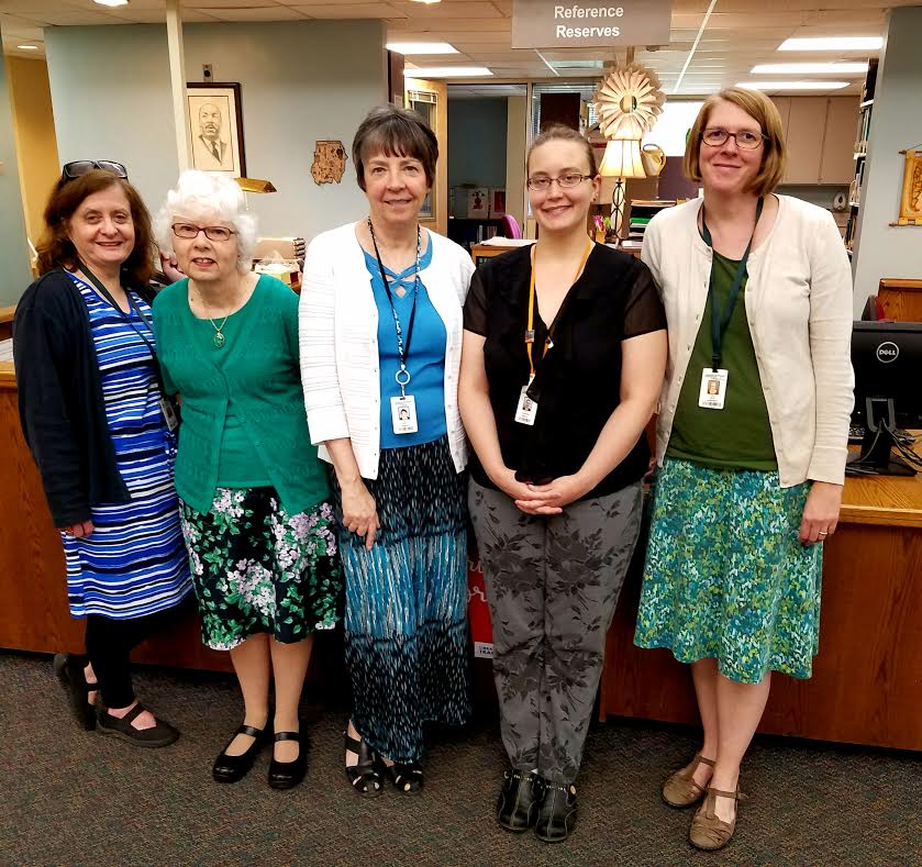Irene with some library staff, May 2017