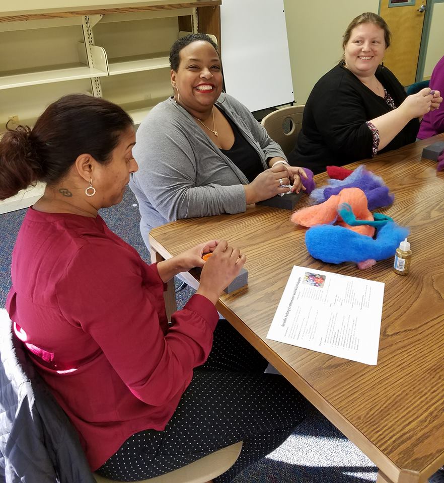 Participants in the wool felting workshop