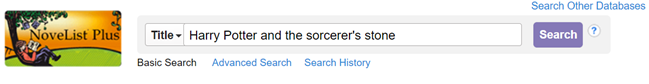 NoveList Plus title search: Harry Potter and the sorcerer's stone