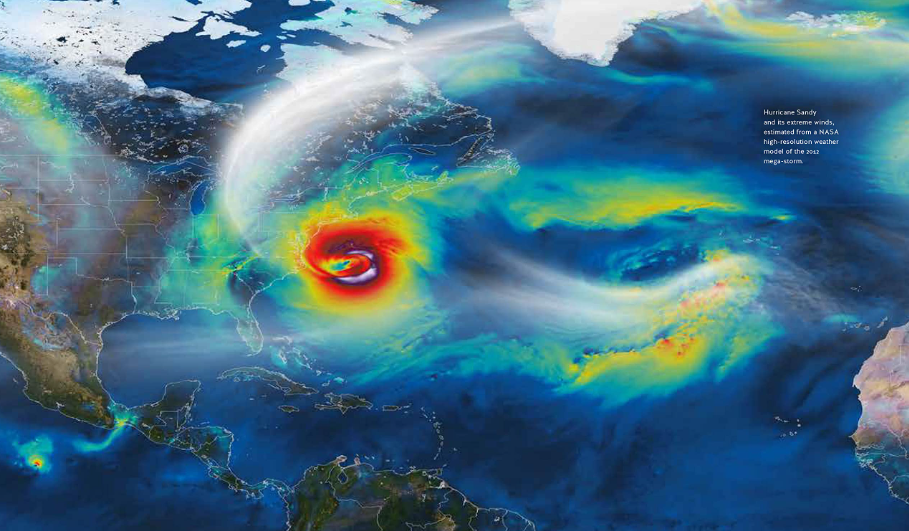 a large satellite image of the united states, a map of hurricane sandy is visible as it runs into the east coast