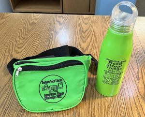 Durham Tech Library Read Great Things water bottle and fanny pack