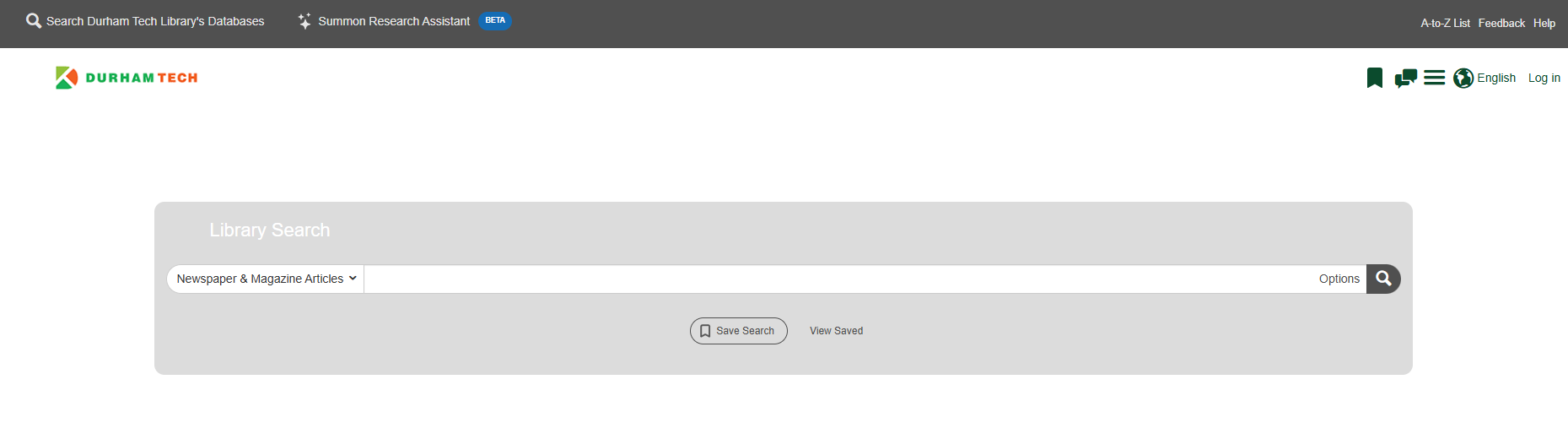 Screenshot of our Search Library page with the Newspaper & Magazine Articles Filter Enabled