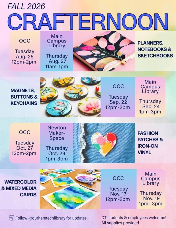 Fall 2026 Crafternoon Schedule