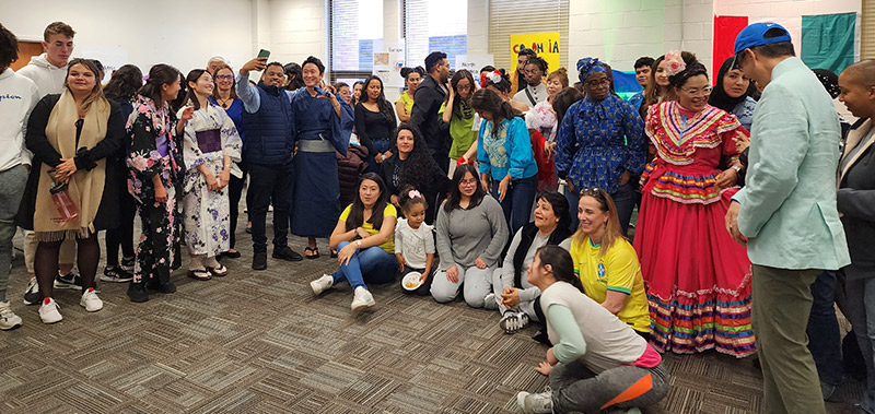 students from various countries with some dressed in native costume