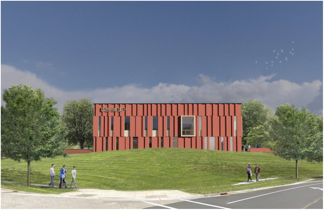 Rendering of the front addition to Orange County Campus building