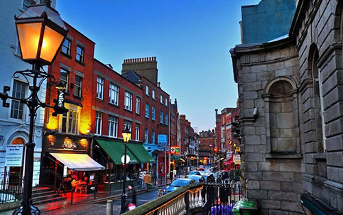 Dublin street scene with charming shops