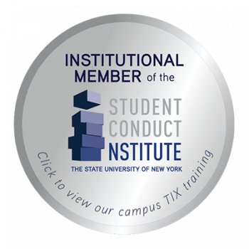 Badge for Institutional Member of the Student Conduct Institute - the State University of New York. Click to view our campus TIX training.