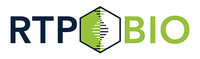 RTP Bio logo with stylized helix in between the two words
