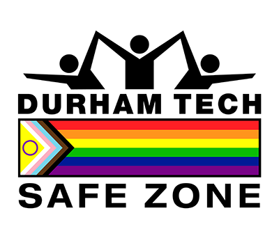 Durham Tech Safe Zone logo with rainbow banner