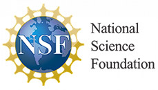 National Science Foundation logo with NSF overlaid on a blue world with a sunburst surrounding it