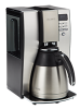 stainless steel automatic drip coffee maker with a large pot to catch the brewed coffee