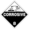 white and black triangle sign with Corrosives text and the number 8