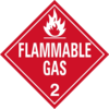 red triangle sign with Flammable Gas text and the number 2