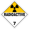 yellow and white triangle sign with Radioactive text and symbol and the number 7