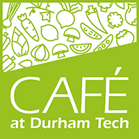 Cafe at Durham Tech green and white logo with vegetables