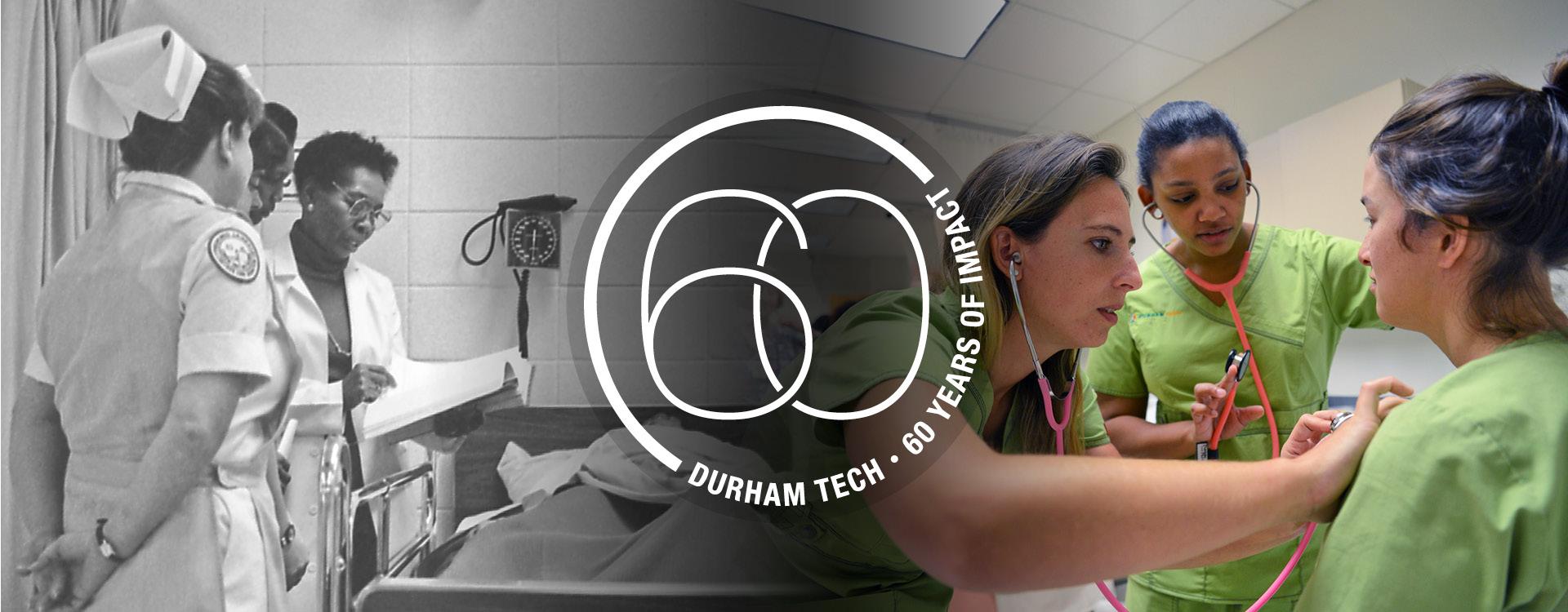 60th anniversary logo with historical and modern images of nursing students 