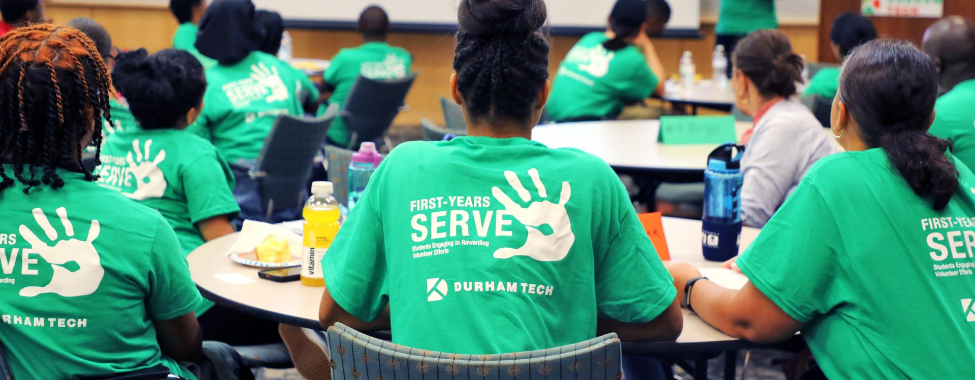 group of students wearing First-Year's Serve t-shirts