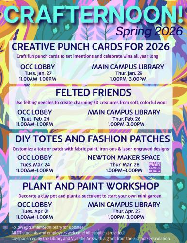 Spring 2026 Crafternoon schedule