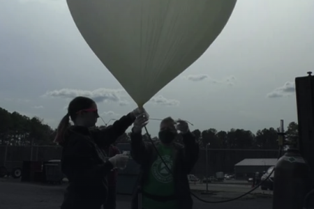 The high-altitude balloon before launch.