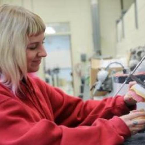 Student at work in restorative dental lab