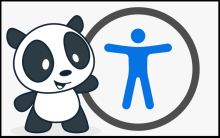 Panda mascot points to universal accessibility symbol