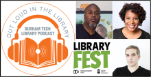 Out Loud in the Library Logo, Library Fest Logo, and pictures of upcoming podcast guests.
