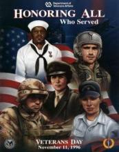 US Dept. of Veterans Affairs, vintage Veteran's Day poster from 1996: Honoring All Who Served