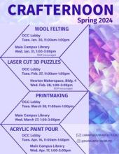 Spring 2024 Crafternoons: Wool felting, 3D Puzzles, Printmaking, and Acrylic Pouring